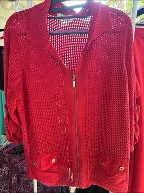 Alison Daley Large Red Women's Mesh cotton top 3/4” sleeves